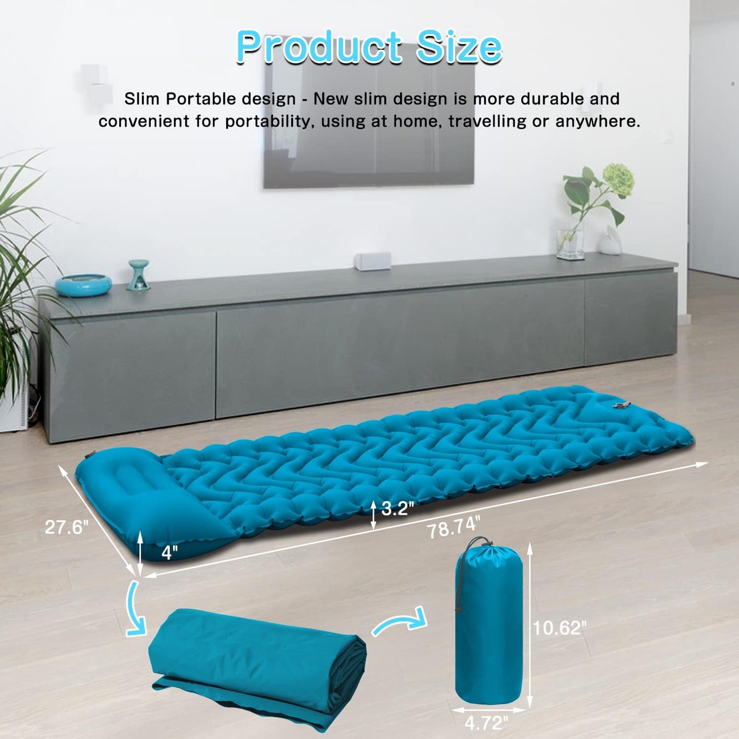 Camping Sleeping Pad,Supipro 2021 Newest Inflatable with Foot Press Sleeping Mat Pillow,Button Connection Large Size 4"-Thick, Portable Waterproof and Compact Air Mat for Camping,Hiking,Beach