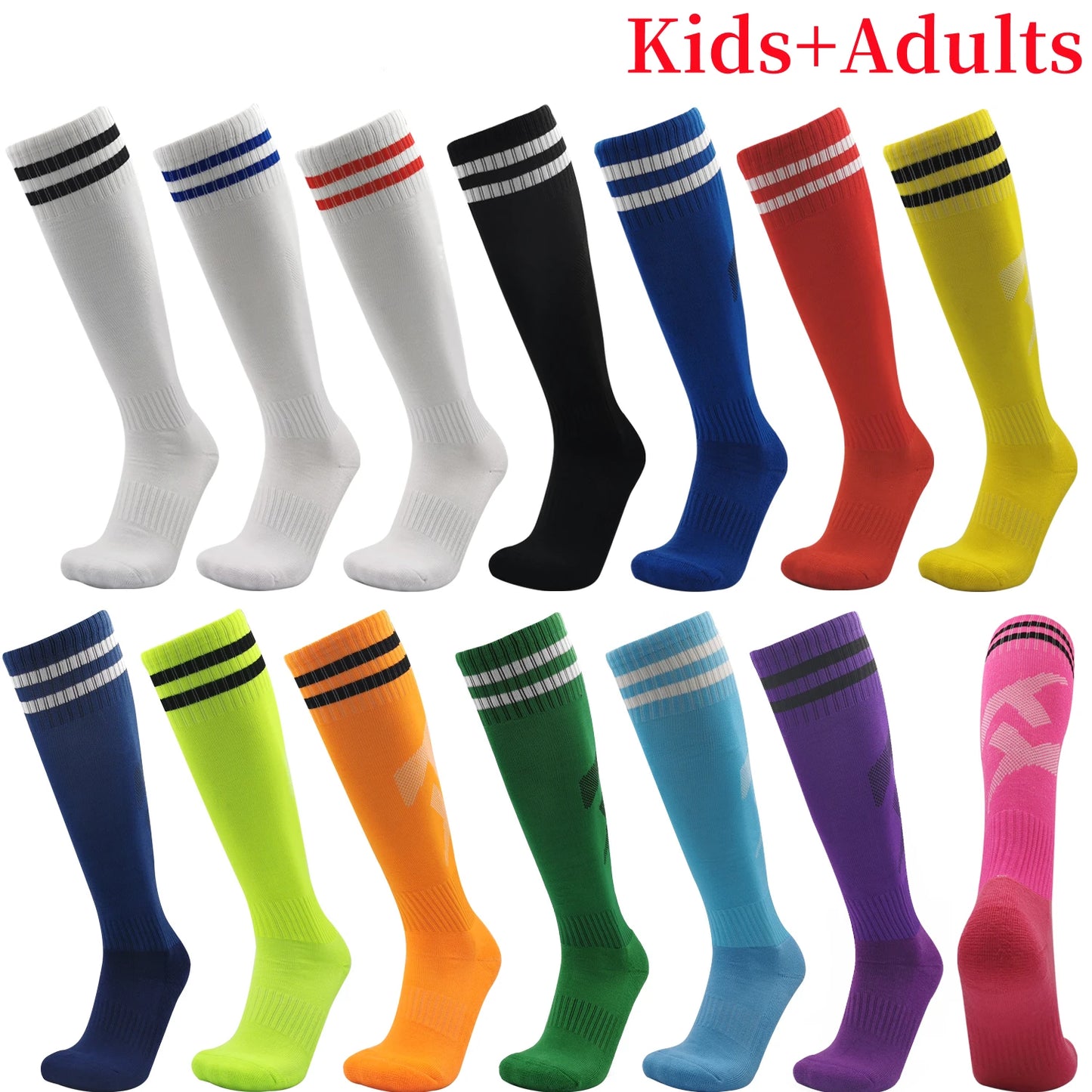 Adults Kids Quality Soccer Football Stockings High Socks Long Tube Knee Cotton Legging Baseball Running Sport Children Socks