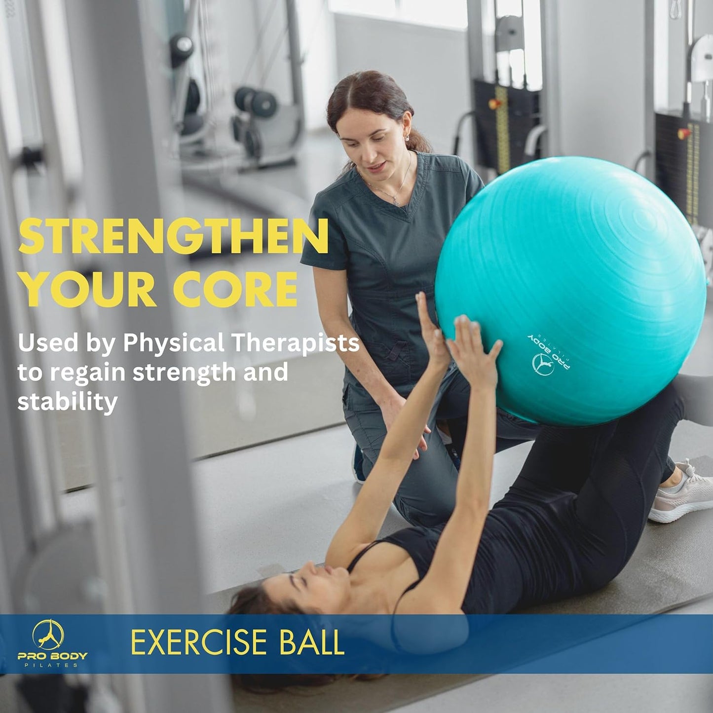 Probody Pilates Exercise Ball - Multiple Sizes Gym Grade Balance Ball for Fitness, Yoga, Workout, Pregnancy & Physical Therapy