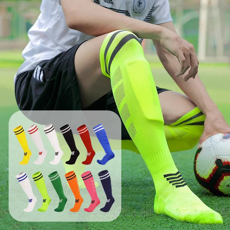 Adults Youths Kids Towel Bottom Soccer Socks Breathable Knee High Training Long Stocking Practical Competitive Mesh Sports Socks