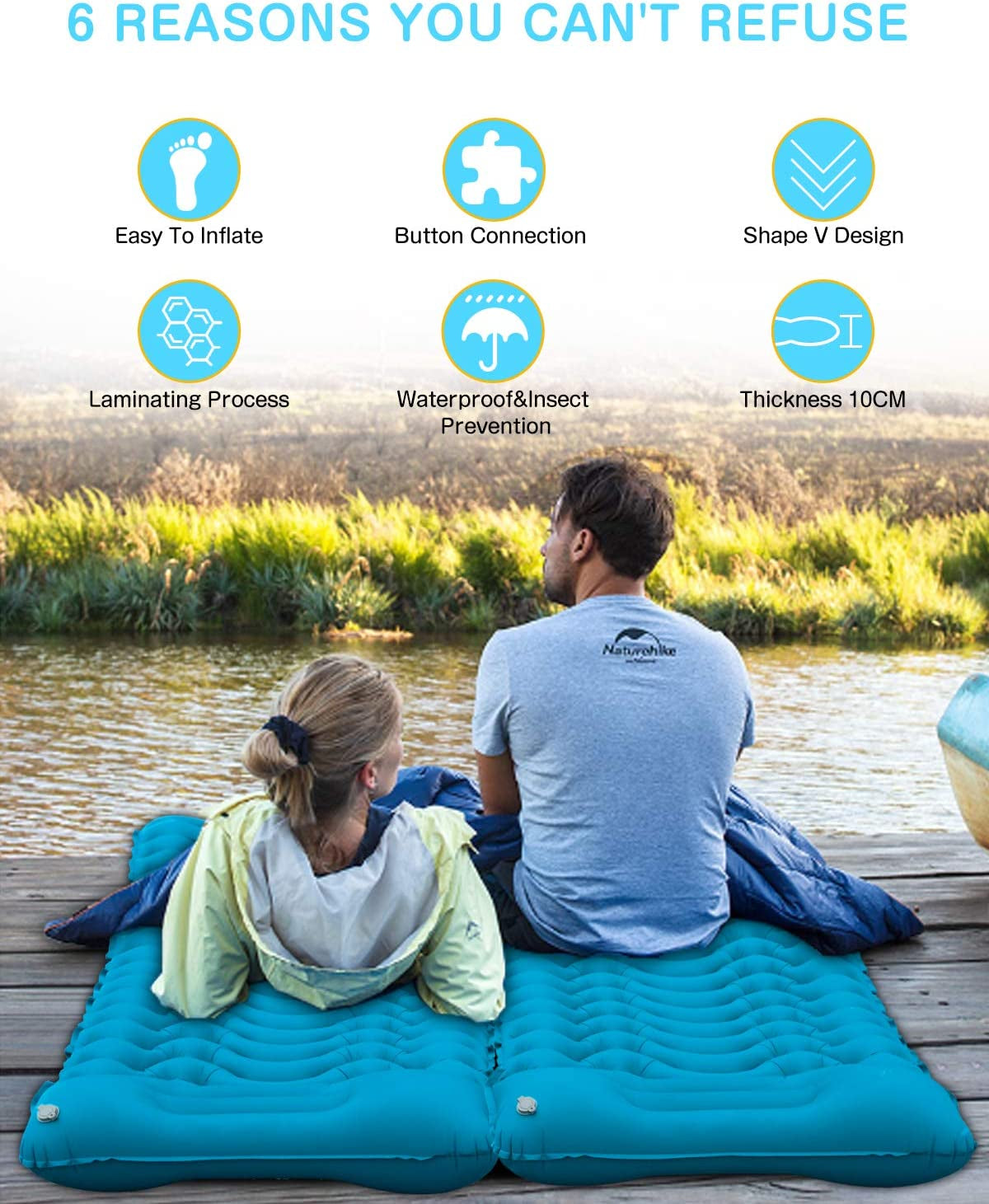Camping Sleeping Pad,Supipro 2021 Newest Inflatable with Foot Press Sleeping Mat Pillow,Button Connection Large Size 4"-Thick, Portable Waterproof and Compact Air Mat for Camping,Hiking,Beach