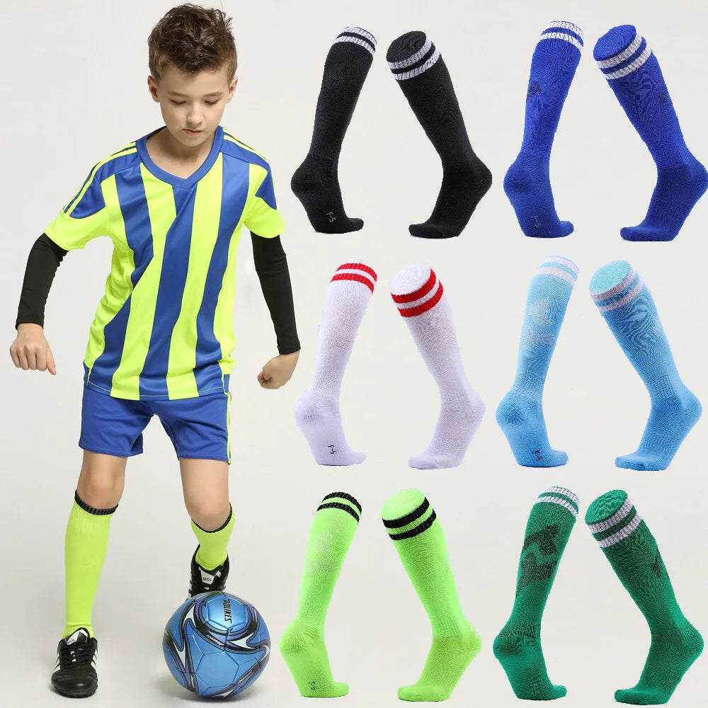 Adults Kids Quality Soccer Football Stockings High Socks Long Tube Knee Cotton Legging Baseball Running Sport Children Socks
