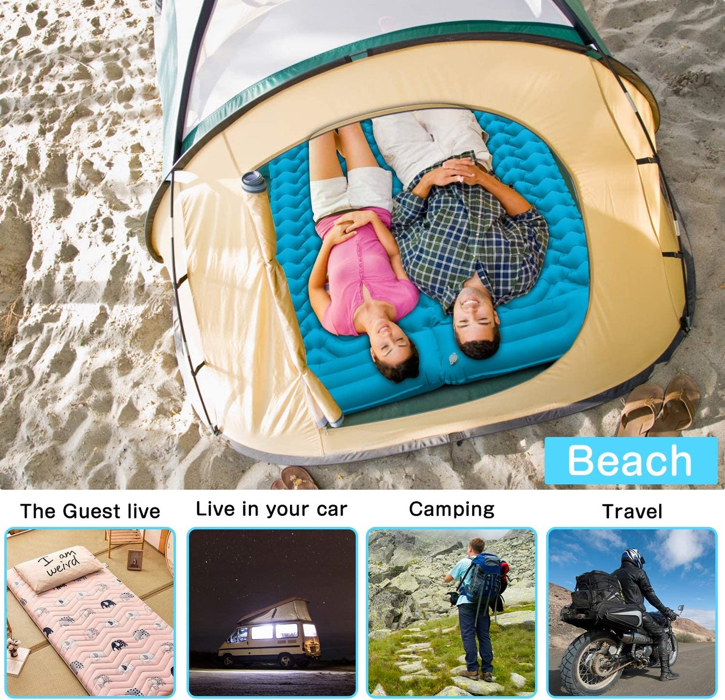 Camping Sleeping Pad,Supipro 2021 Newest Inflatable with Foot Press Sleeping Mat Pillow,Button Connection Large Size 4"-Thick, Portable Waterproof and Compact Air Mat for Camping,Hiking,Beach