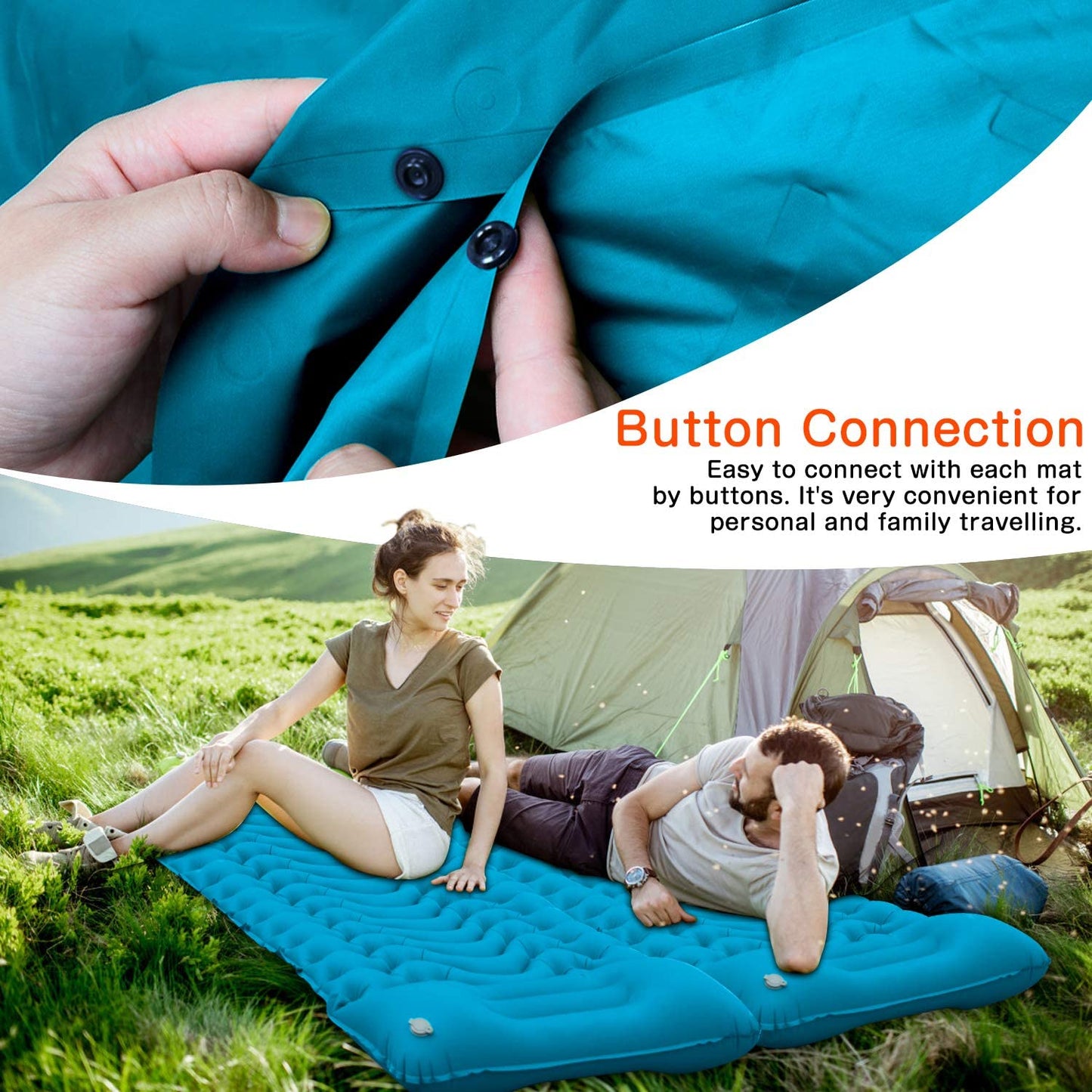 Camping Sleeping Pad,Supipro 2021 Newest Inflatable with Foot Press Sleeping Mat Pillow,Button Connection Large Size 4"-Thick, Portable Waterproof and Compact Air Mat for Camping,Hiking,Beach