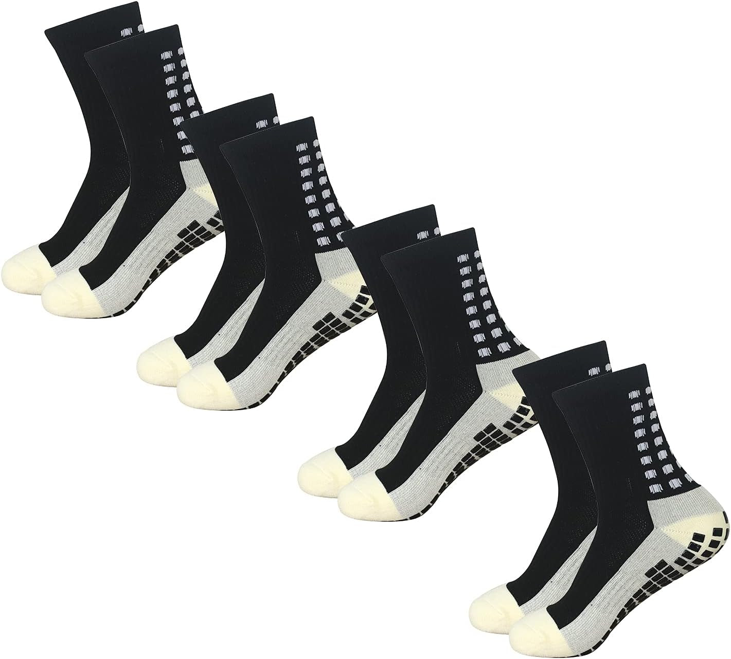 Yufree 4 Pairs Mens Grip Soccer Socks Non Slip Grippy Women Socks for Football Basketball Sports