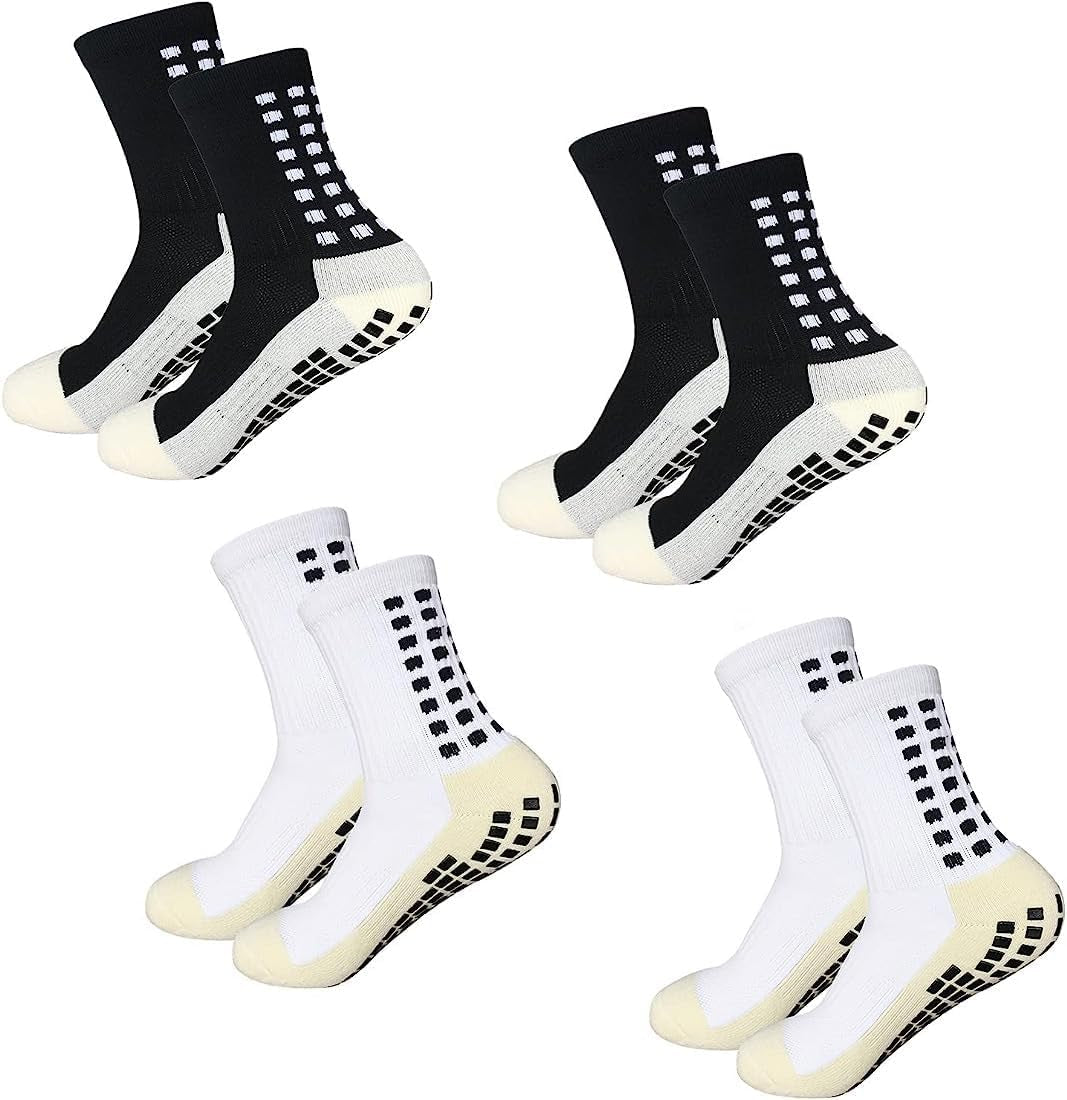 Yufree 4 Pairs Mens Grip Soccer Socks Non Slip Grippy Women Socks for Football Basketball Sports