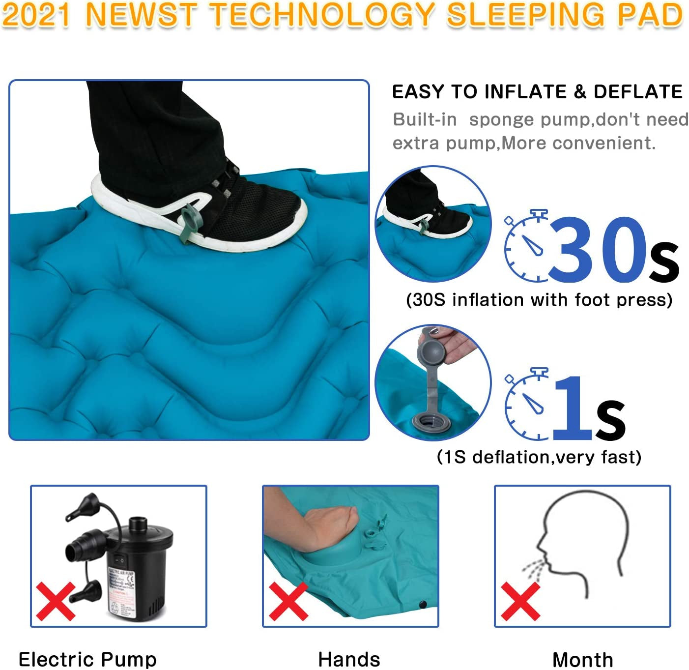 Camping Sleeping Pad,Supipro 2021 Newest Inflatable with Foot Press Sleeping Mat Pillow,Button Connection Large Size 4"-Thick, Portable Waterproof and Compact Air Mat for Camping,Hiking,Beach